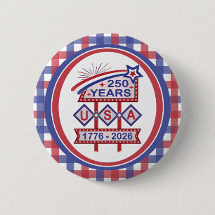 Retro USA 250th Anniversary Marquee Sign 1776-2026 6 Cm Round Badge