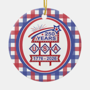 Retro USA 250th Anniversary Marquee Sign 1776-2026 Ceramic Tree Decoration