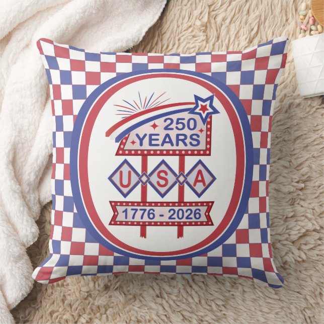 Retro USA 250th Anniversary Marquee Sign 1776-2026 Cushion (Blanket)
