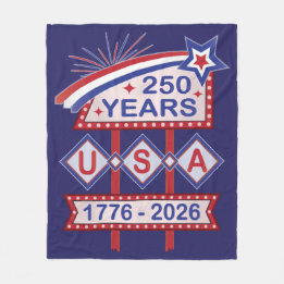 Retro USA 250th Anniversary Marquee Sign 1776-2026 Fleece Blanket