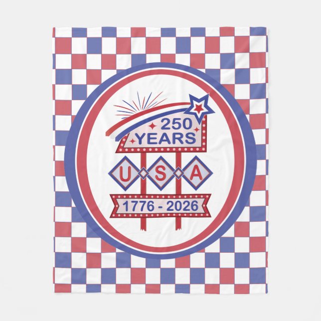 Retro USA 250th Anniversary Marquee Sign 1776-2026 Fleece Blanket (Front)