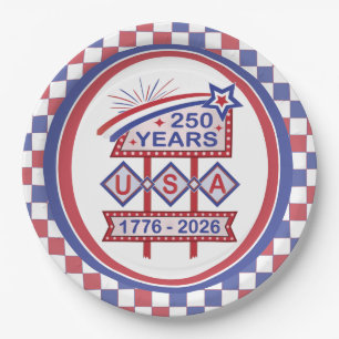 Retro USA 250th Anniversary Marquee Sign 1776-2026 Paper Plate