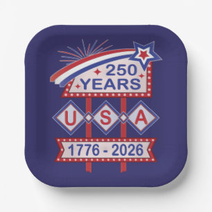 Retro USA 250th Anniversary Marquee Sign 1776-2026 Paper Plate