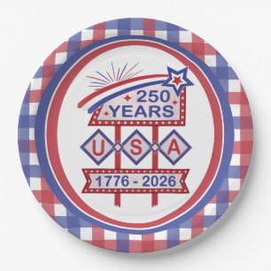 Retro USA 250th Anniversary Marquee Sign 1776-2026 Paper Plate