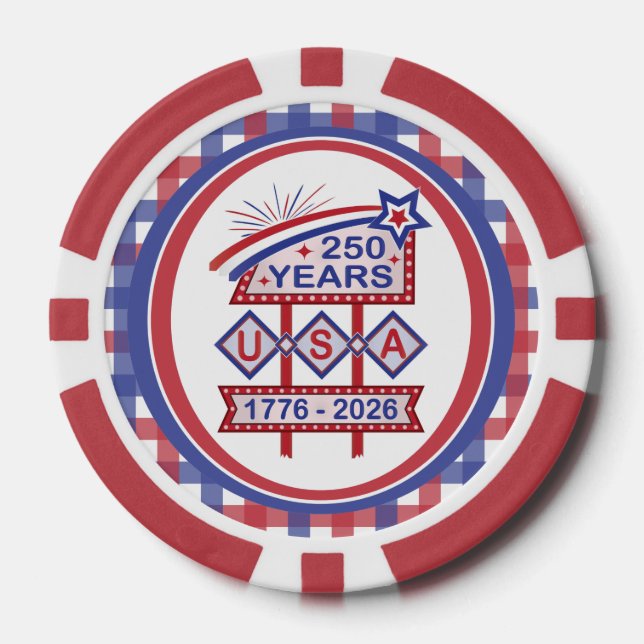 Retro USA 250th Anniversary Marquee Sign 1776-2026 Poker Chips (Front)