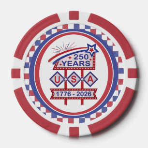 Retro USA 250th Anniversary Marquee Sign 1776-2026 Poker Chips
