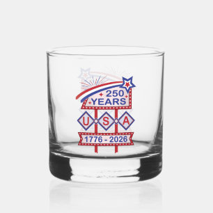 Retro USA 250th Anniversary Marquee Sign 1776-2026 Whiskey Glass