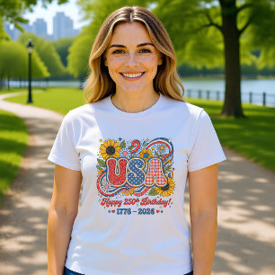 Retro USA 250th Birthday Sunflower Graphic T-Shirt