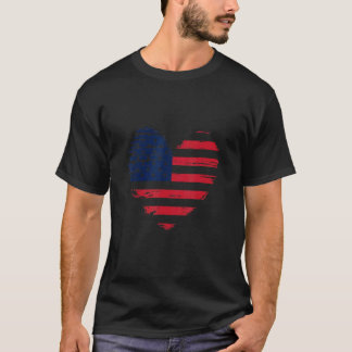 Retro USA American Love Heart Flag T-Shirt