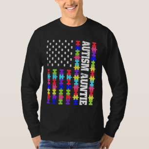 Retro Usa Flag Autism Auntie Puzzle Autistic Aware T-Shirt
