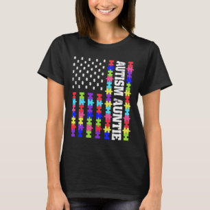 Retro Usa Flag Autism Auntie Puzzle Autistic Aware T-Shirt