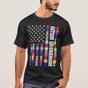 Retro Usa Flag Autism Grandmom Puzzle Autistic Awa T-Shirt