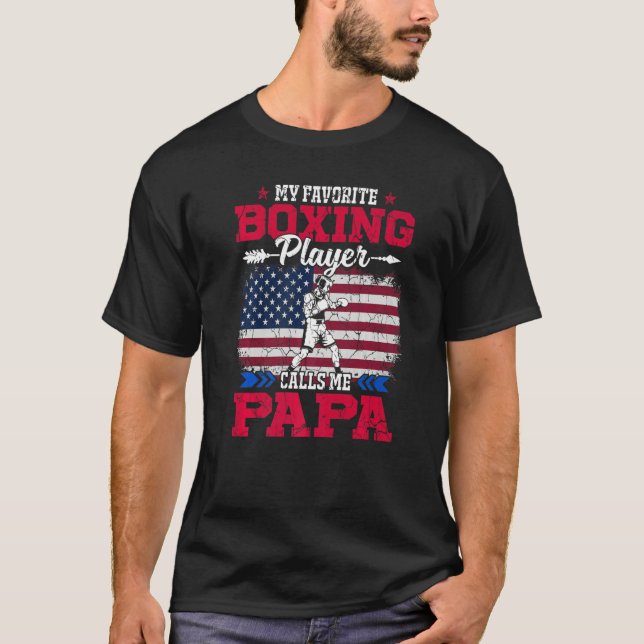 Retro Usa Flag Boxing Player Calls Me Papa 4th Jul T-Shirt (Front)