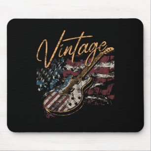 Retro Usa Flag Guitar 4th Of July Patriotic Guitar Mouse Pad