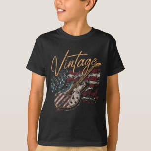 Retro Usa Flag Guitar 4th Of July Patriotic Guitar T-Shirt