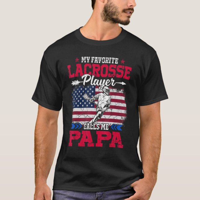 Retro Usa Flag Lacrosse Player Calls Me Papa 4th J T-Shirt (Front)
