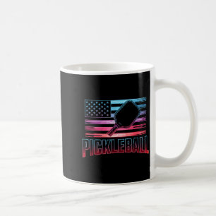 Retro usa flag patriotic pickleball paddle player coffee mug