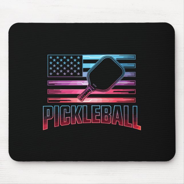 Retro usa flag patriotic pickleball paddle player mouse pad (Front)