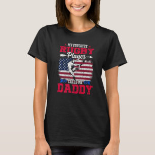 Retro Usa Flag Rugby Player Calls Me Daddy 4th Jul T-Shirt