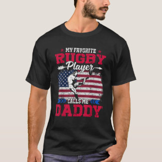 Retro USA Flag Rugby Player Calls Me Daddy 4th Jul T-Shirt