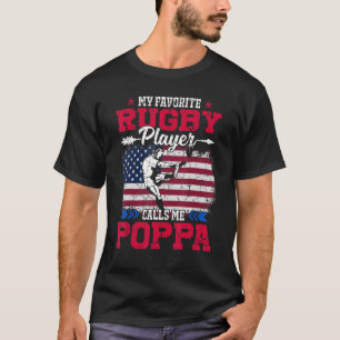 Retro Usa Flag Rugby Player Calls Me Poppa 4th Jul T-Shirt