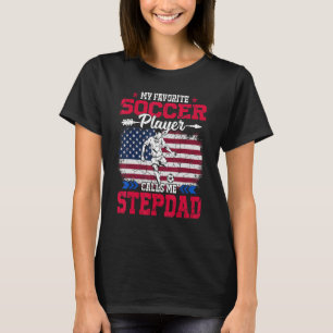 Retro Usa Flag Soccer Player Calls Me Stepdad 4th T-Shirt
