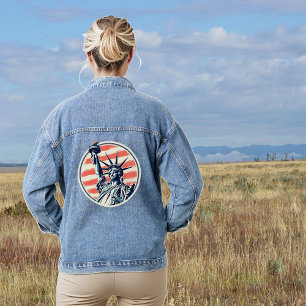 Retro USA Flag Statue of Liberty Denim Jacket