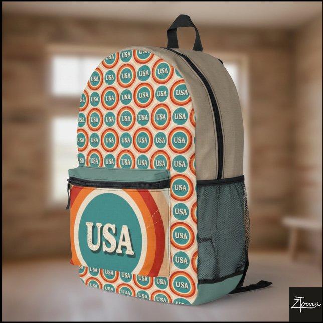 Retro USA Logo Circle Pattern Backpack (Creator Uploaded)