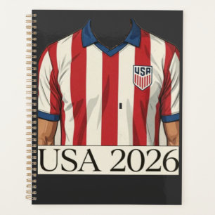 Retro USA Soccer Jersey Style Patriotic Red White  Planner