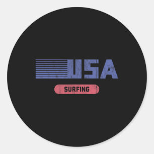 Retro Usa Team American Surfing Vintage  Classic Round Sticker