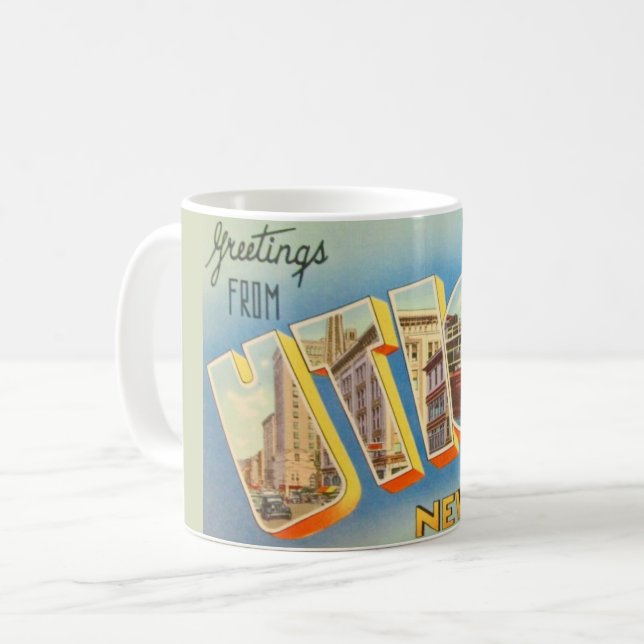 Retro Utica New York Greeting Mug (Front Left)