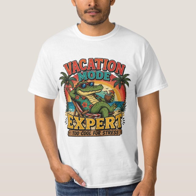 Retro Vacation Mode Expert Funny Alligator Beach  T-Shirt (Front)