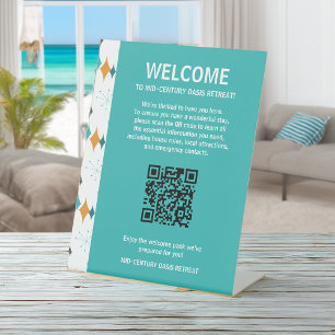 Retro Vacation Rental Welcome Guest QR Code  Pedestal Sign