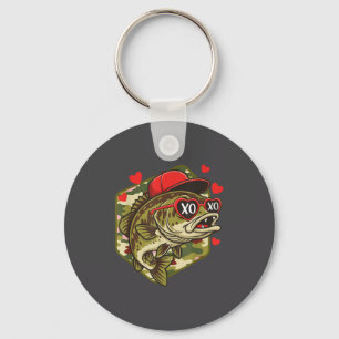 Retro Valentine B Fishing Camo Fisherman Valentine Key Ring