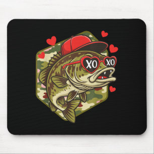 Retro Valentine B Fishing Camo Fisherman Valentine Mouse Pad