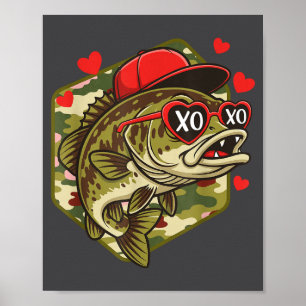 Retro Valentine B Fishing Camo Fisherman Valentine Poster
