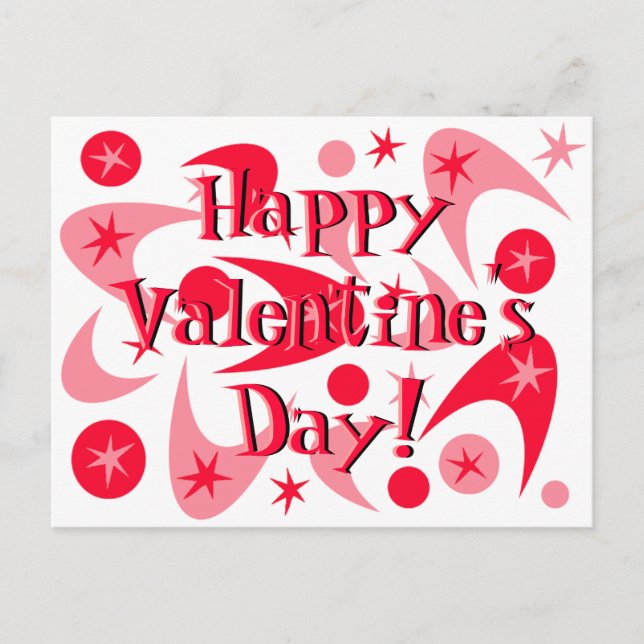 Retro Valentine Boomerangs Holiday Postcard (Front)