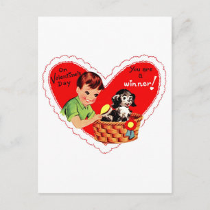 Retro Valentine Boy and Dog Holiday Postcard