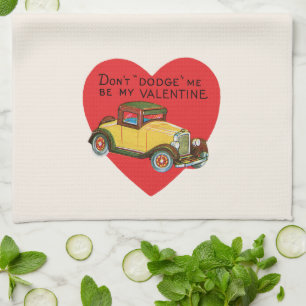 Retro Valentine, Don't Dodge Me, Be My Valentine! Tea Towel