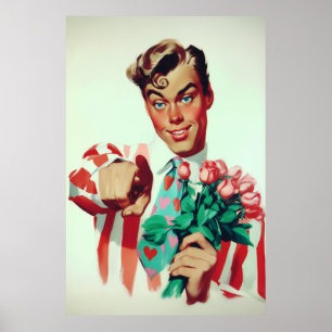 Retro Valentine Flirty Guy Poster