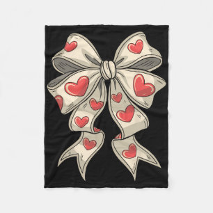 Retro Valentine Heart Coquette Bow For Women Girls Fleece Blanket