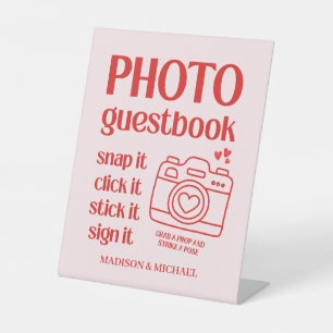 Retro Valentine Hearts Wedding Red Pink Pedestal Sign