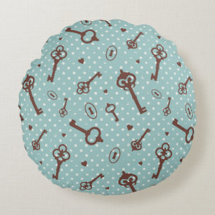 Retro Valentine Keys Round Cushion