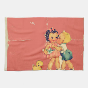 Retro Valentine Kitsch Vintage Kids Tea Towel