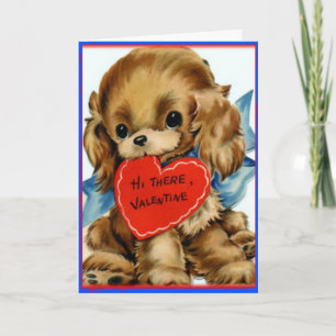 Retro Valentine Puppy- Valentines Greeting Card