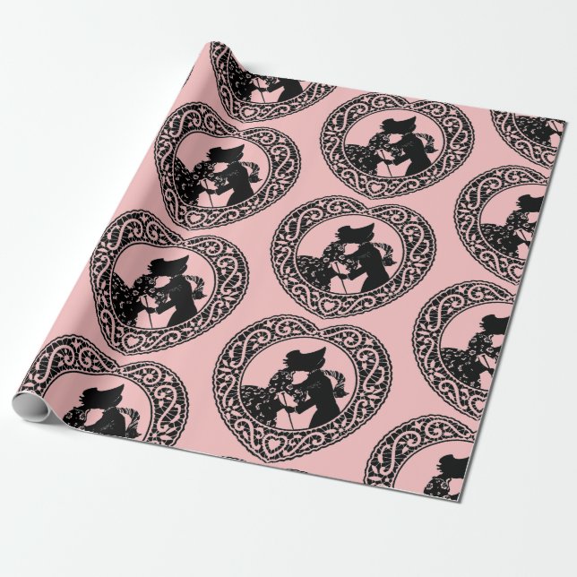 RETRO VALENTINE SILHOUETTE HEART Wrapping Paper (Unrolled)