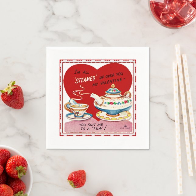 Retro Valentine Tea Cup and Teapot Paper Napkin (Insitu)