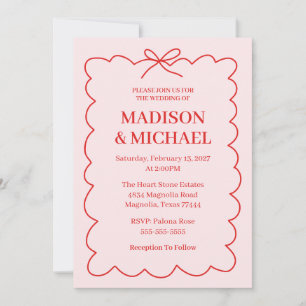Retro Valentine Wedding Photo Red Pink Invitation