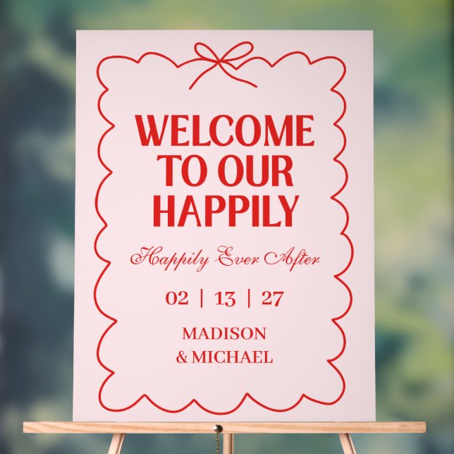 Retro Valentine Welcome Wedding Red Pink Acrylic Sign (Neutral)