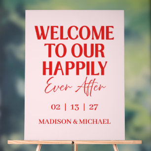 Retro Valentine Welcome Wedding Red Pink Acrylic Sign